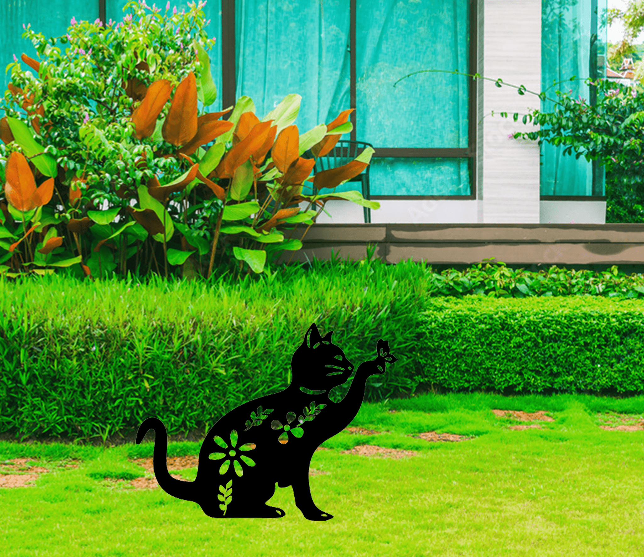 Metal outlet cat sculpture - garden decoration